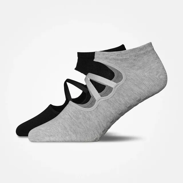 snocks-pilates-socken-mit-riemchen-mix-schwarz-grau-anti-rutsch-socken-kurz image 1