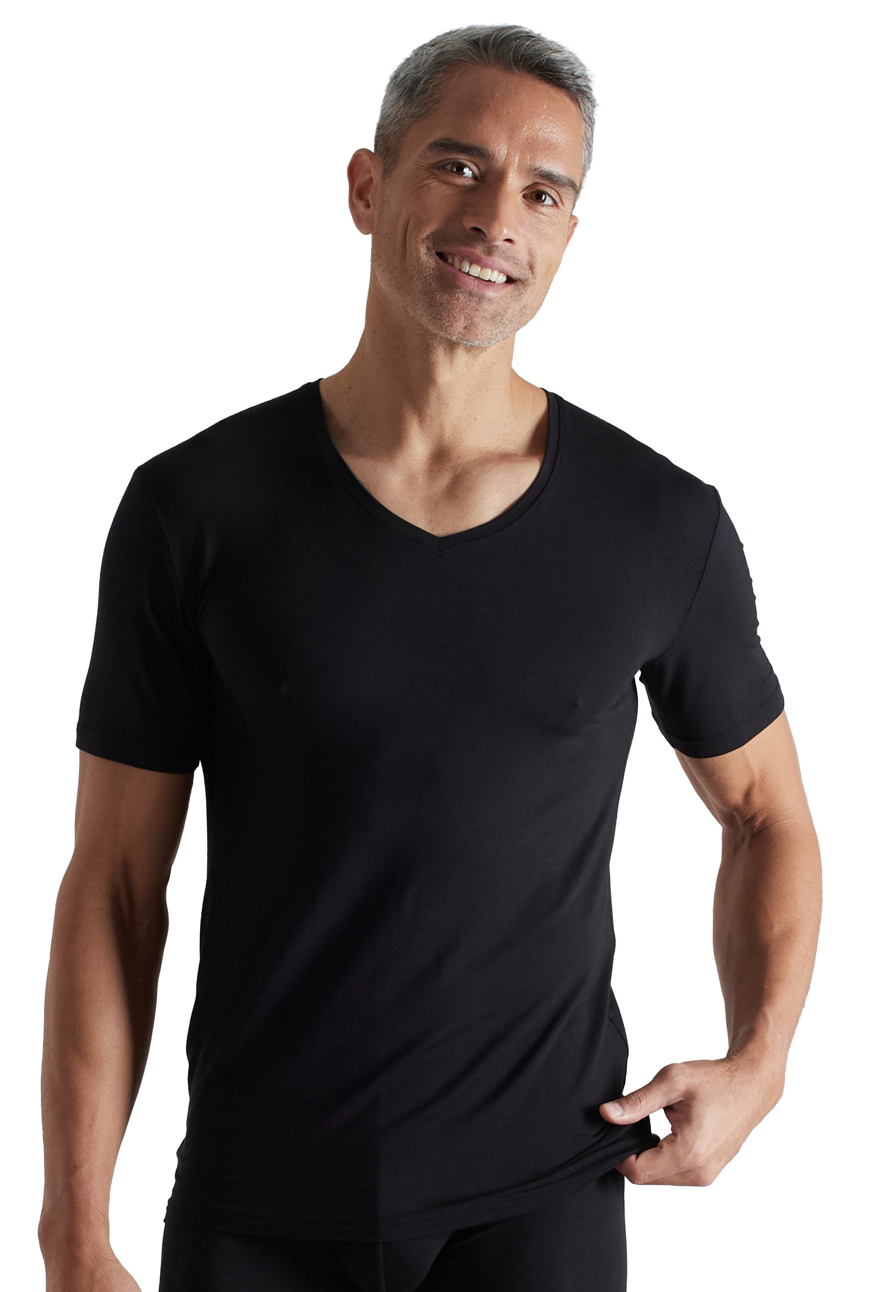 ceceba-herren-shirt-schwarz-uni-v-ausschnitt-bambus-elasthan image 1