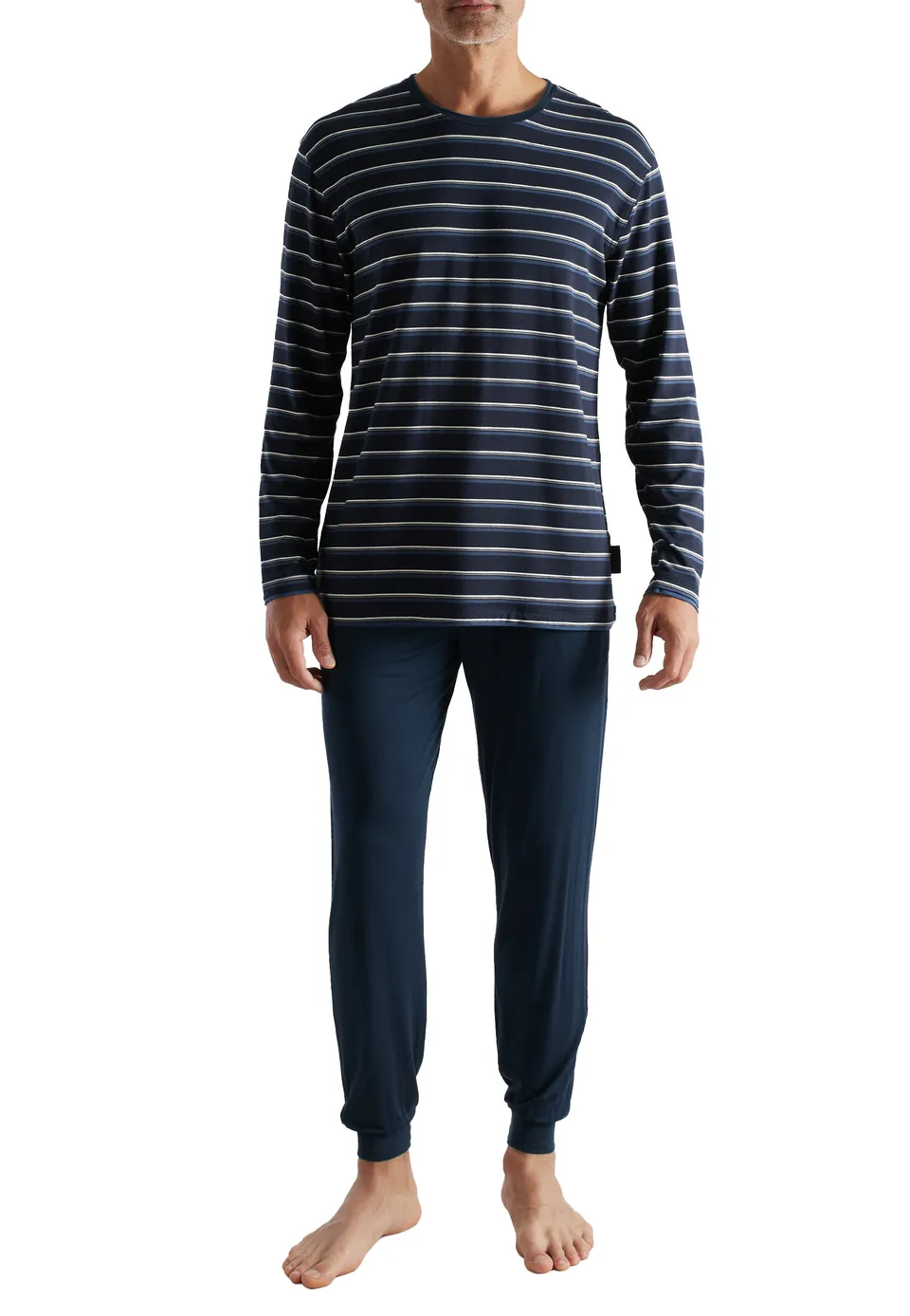 ceceba-herren-pyjama-lang-blau-quergestreift-bambus-viskose image 1