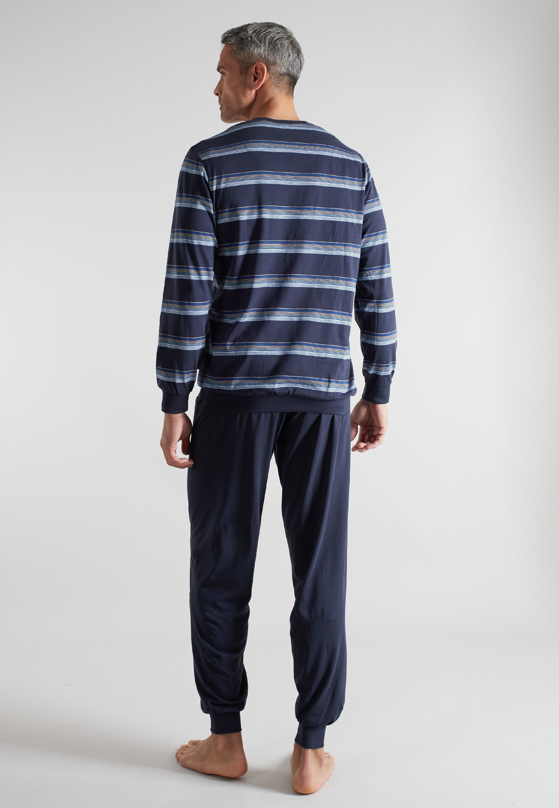 ceceba-herren-pyjama-blau-quergestreift-v-ausschnitt-baumwolle image 3