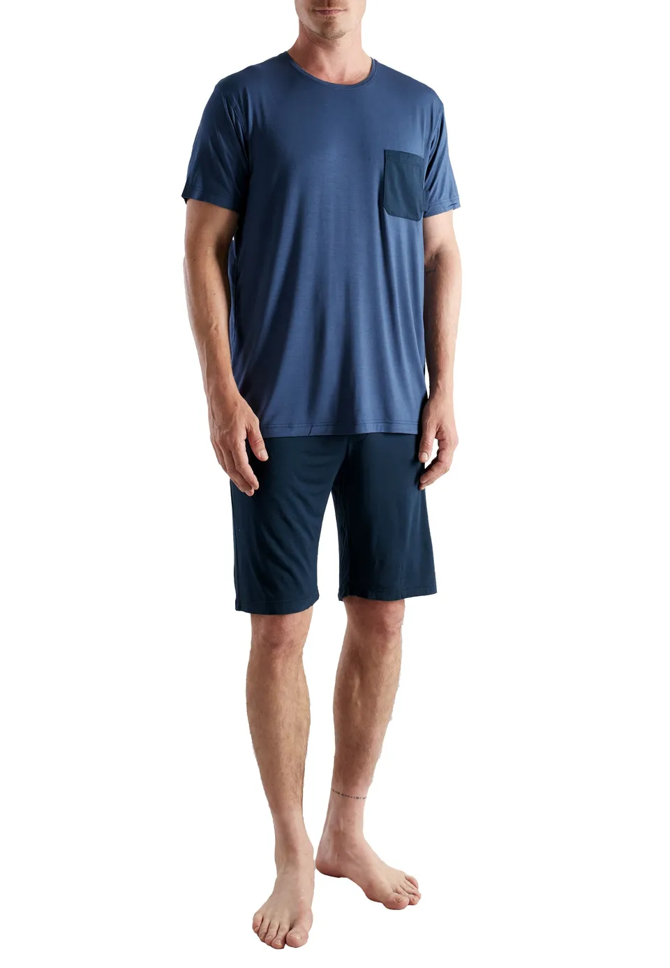 ceceba-herren-shorty-blau-uni-bambus-pyjama-kurz image 1