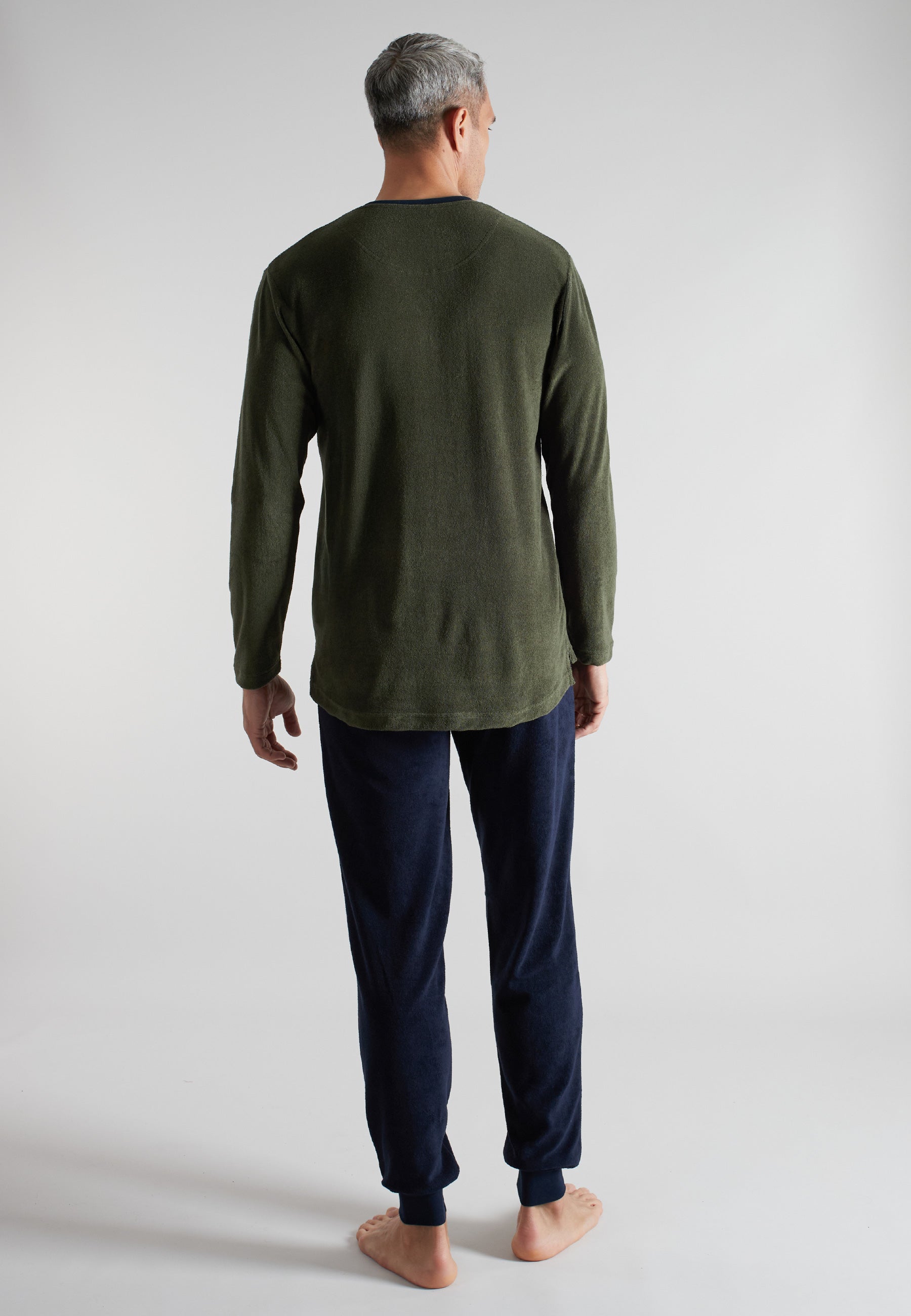 ceceba-herren-pyjama-gr-n-uni-langer-frottee-pyjama image 3