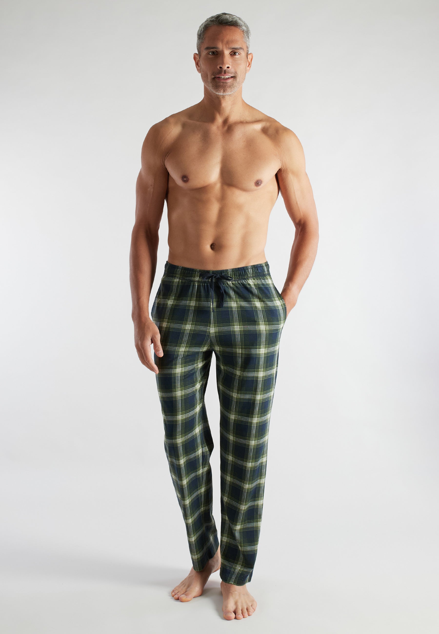ceceba-herren-lange-hose-gr-n-kariert-pyjamahose-aus-baumwolle image 2