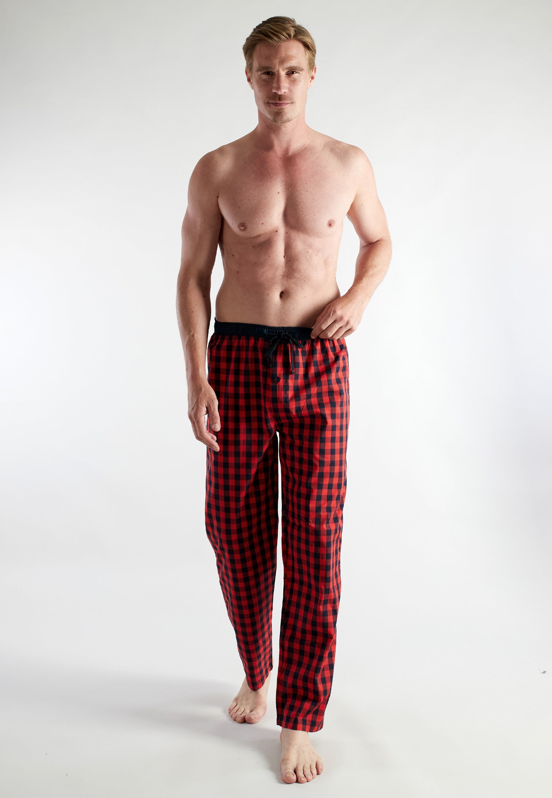ceceba-herren-lange-hose-rot-kariert-freizeithose-1er-pack image 2