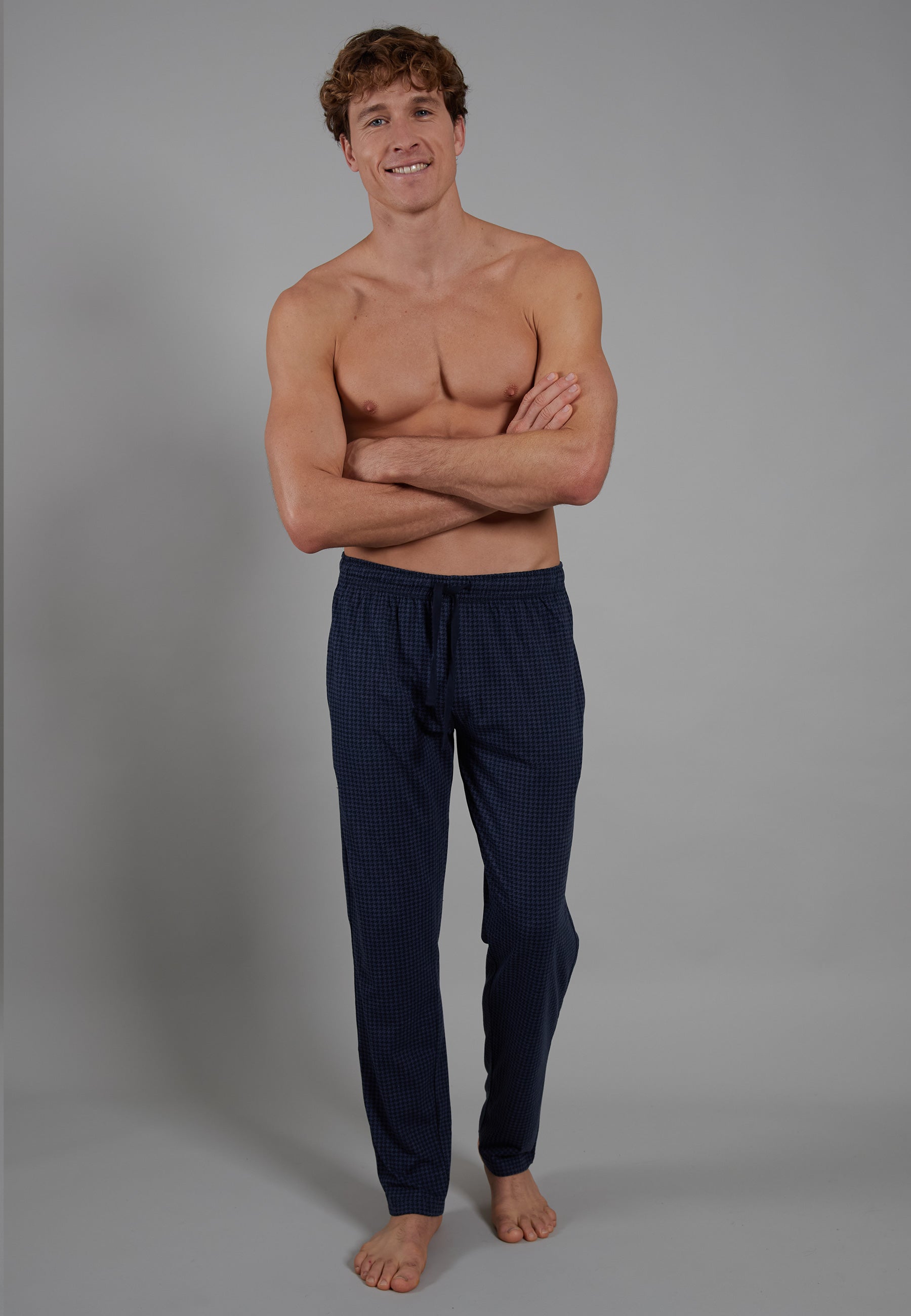 ceceba-herren-lange-hose-blau-bedruckt-karo-aus-baumwolle image 2