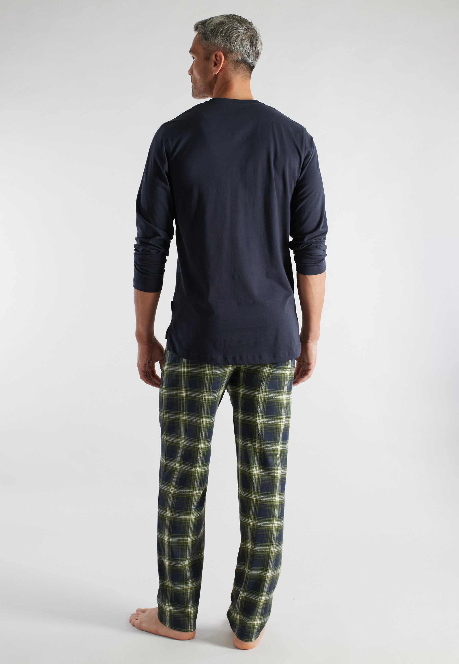 ceceba-herren-pyjama-gr-n-kariert-mit-henley-kragen image 3