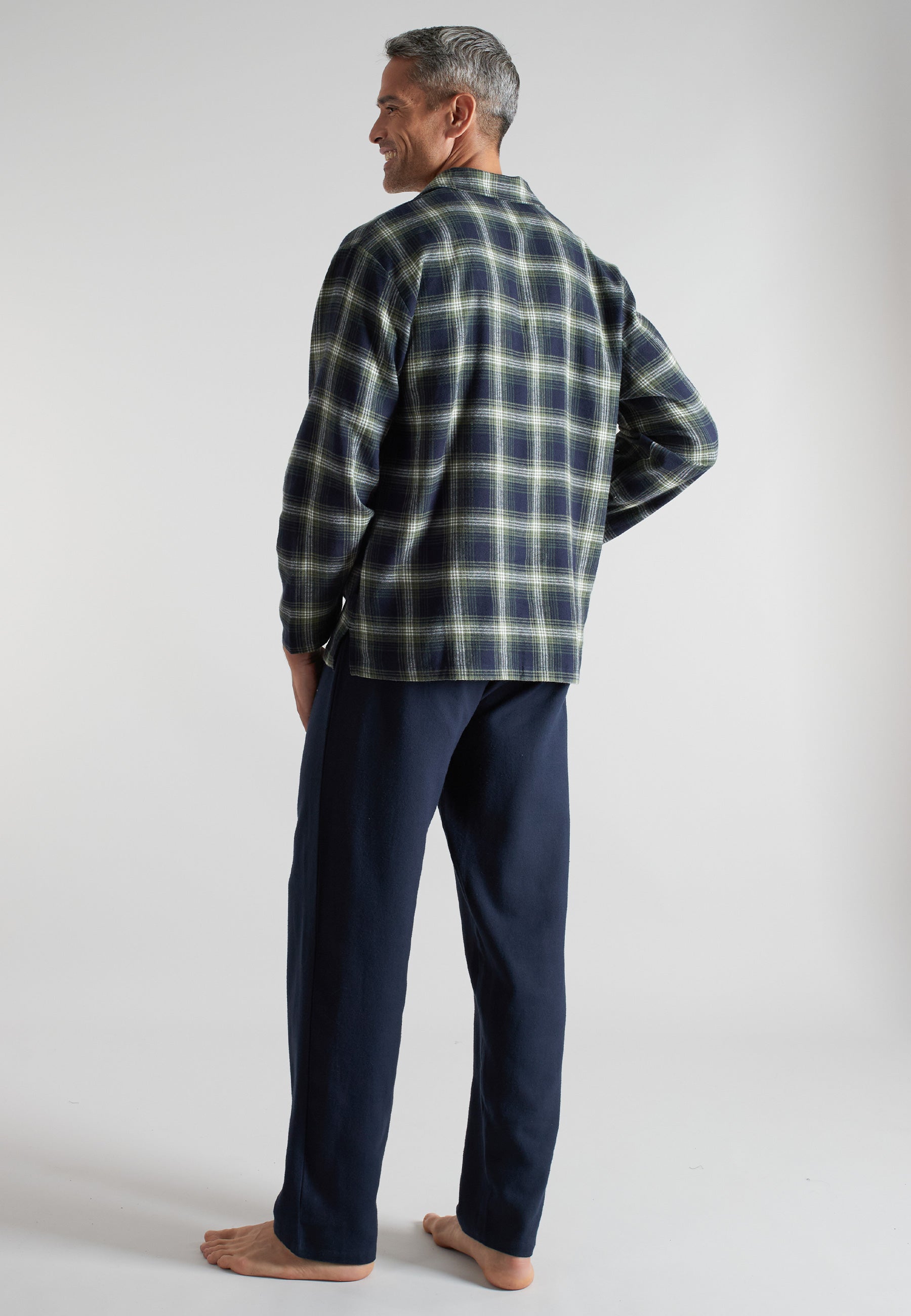 ceceba-herren-pyjama-gr-n-kariert-baumwoll-flanell-mit-knopfleiste image 3