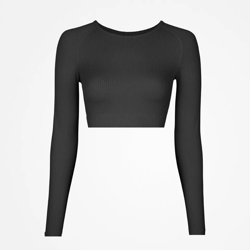 snocks-geripptes-sportshirt-langarm-damen-schwarz image 1