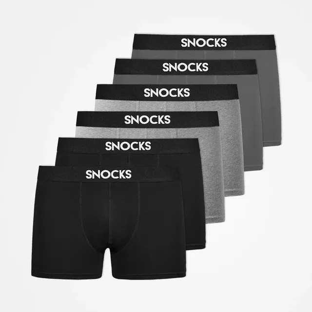 snocks-boxershorts-herren-mix-schwarz-grau-hellgrau-3er-pack image 1