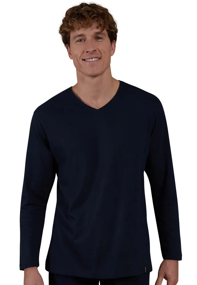 ceceba-herren-longsleeve-shirt-blau-uni-mit-v-kragen image 1