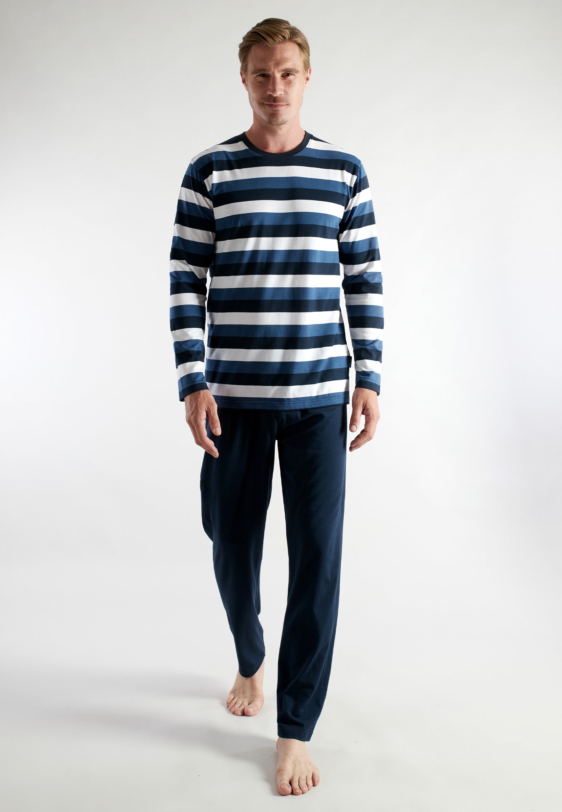 ceceba-herren-pyjama-blau-quergestreift-lang-zweiteiler-schlafanzug image 2