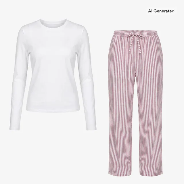snocks-schlafanzug-set-damen-lang-gestreift-coral-pink-wei image 1
