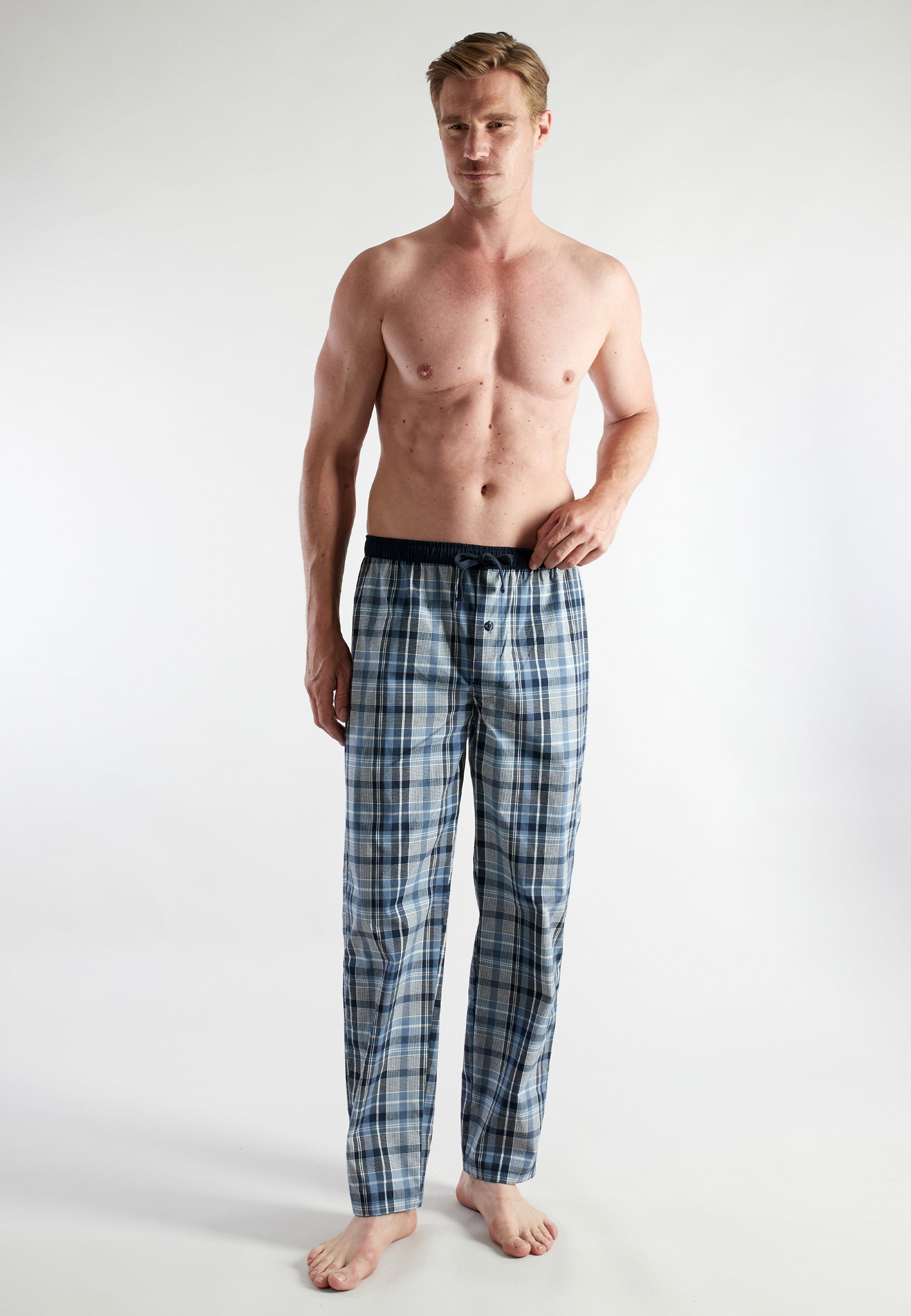 ceceba-herren-lange-hose-blau-kariert-relaxhose-mit-kordelzug image 2