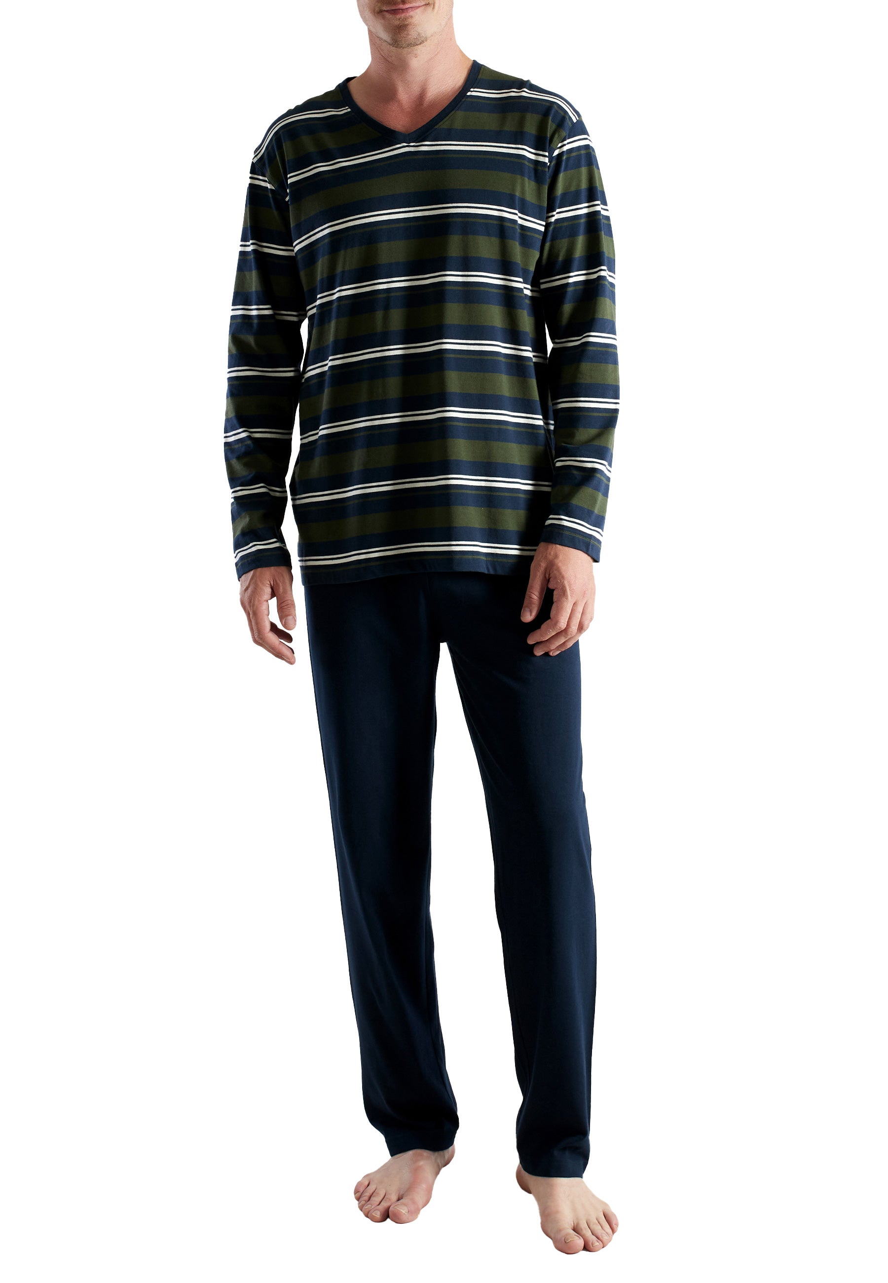 ceceba-herren-pyjama-gr-n-quergestreift-lang image 1