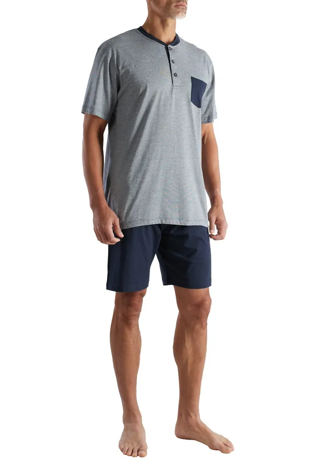 ceceba-herren-shorty-blau-quergestreift-sommer-schlafanzug-baumwolle image 1