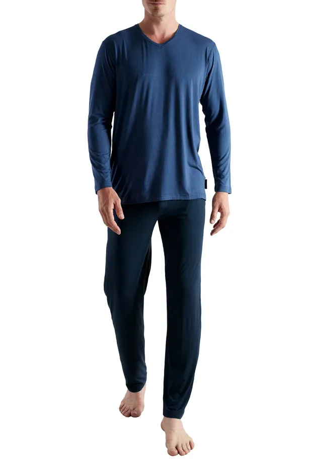 ceceba-herren-pyjama-blau-uni-bamboo-single-jersey-schlafanzug image 1