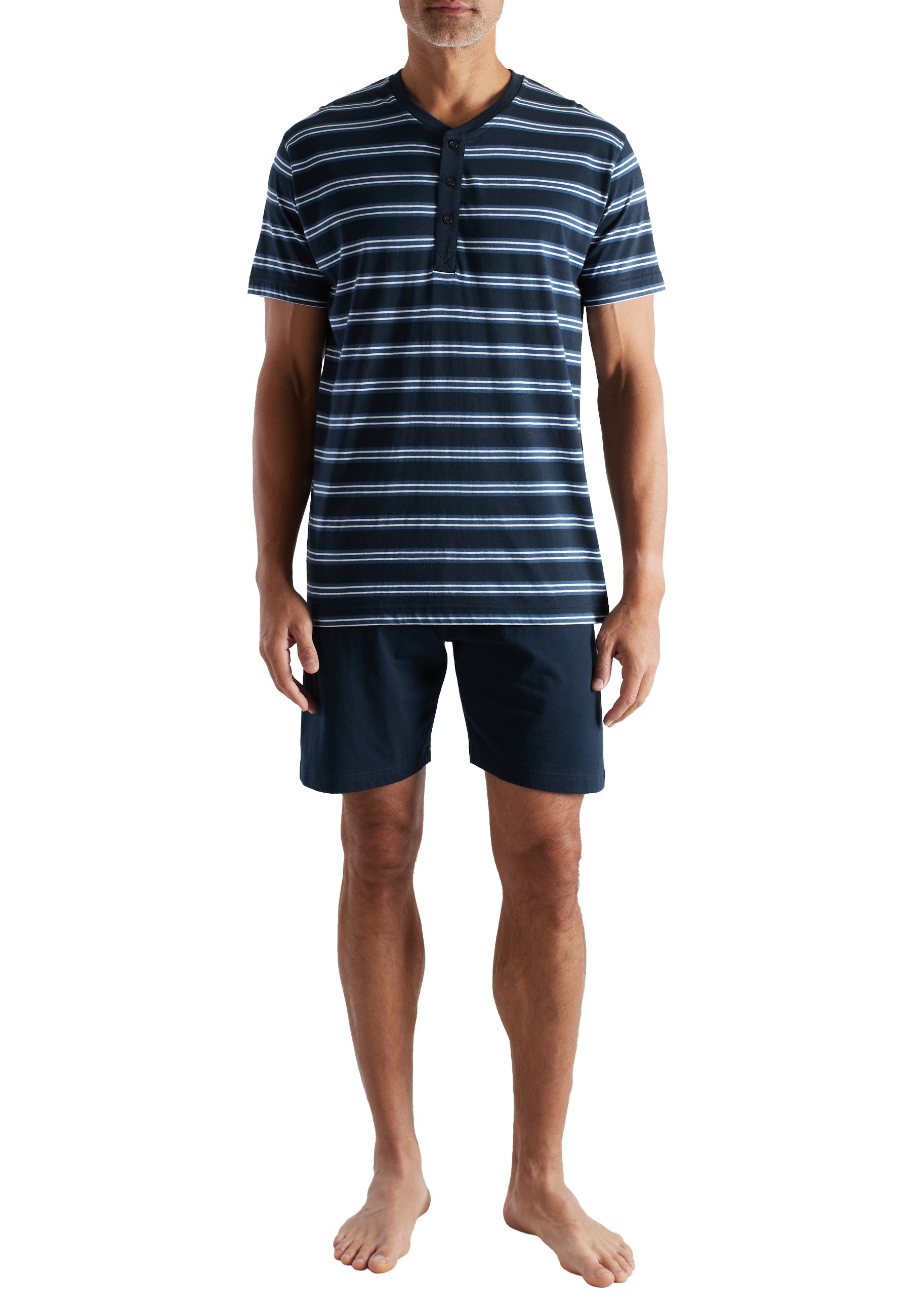 ceceba-herren-shorty-blau-quergestreift-pyjama-aus-100-baumwolle image 1