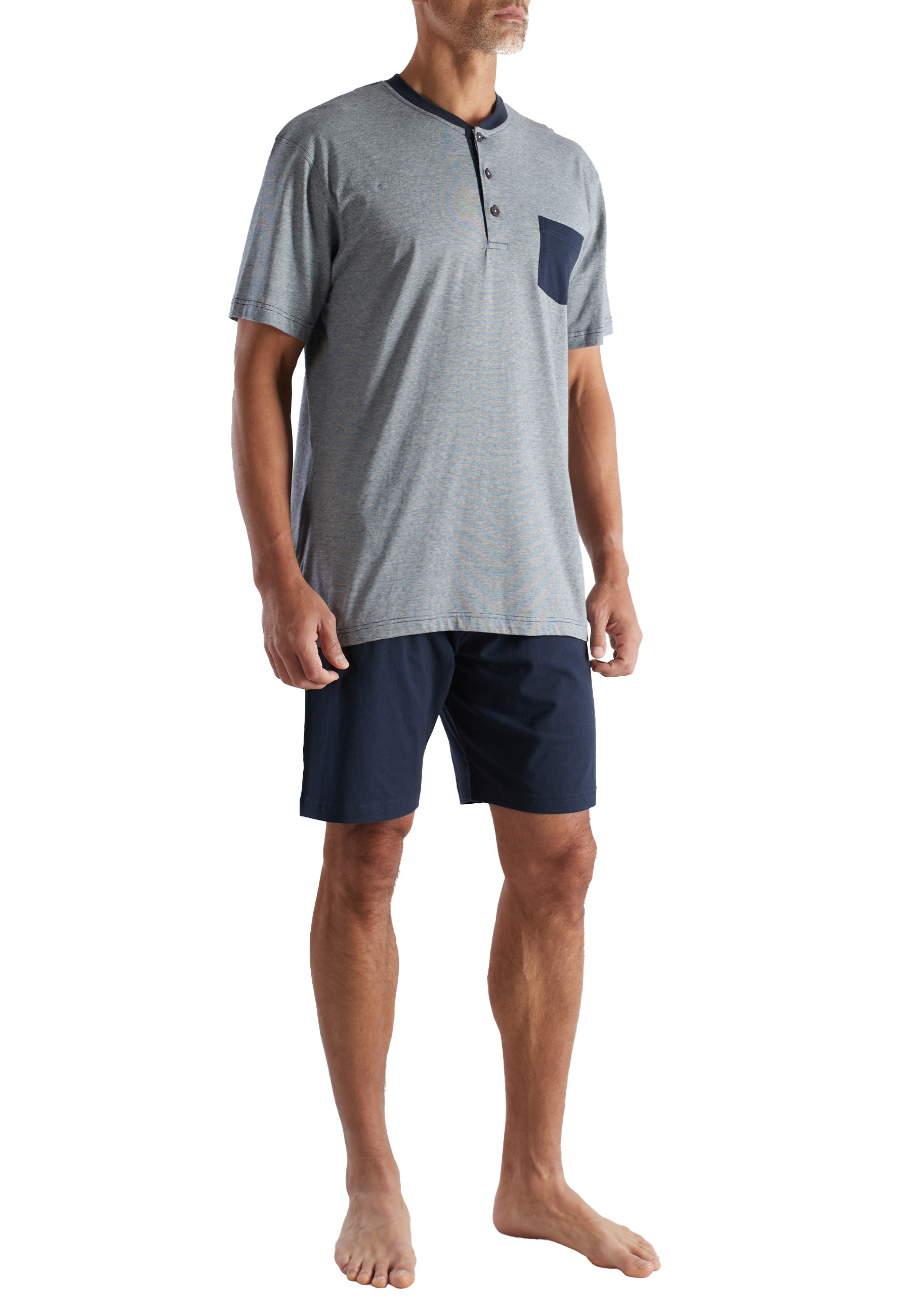 ceceba-herren-shorty-blau-quergestreift-sommer-schlafanzug-baumwolle image 1