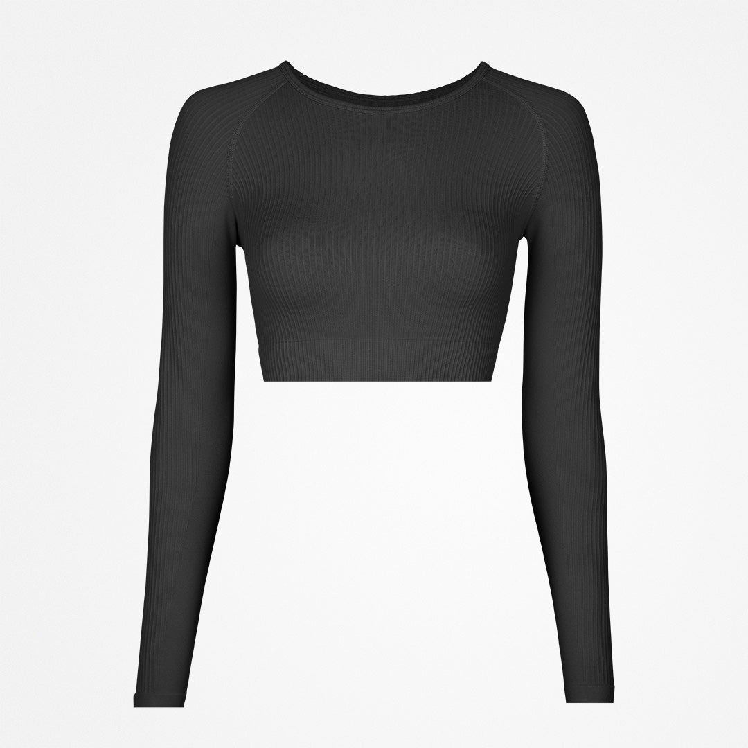 snocks-seamless-sportshirt-damen-langarm-schwarz-geripptes-longsleeve image 1