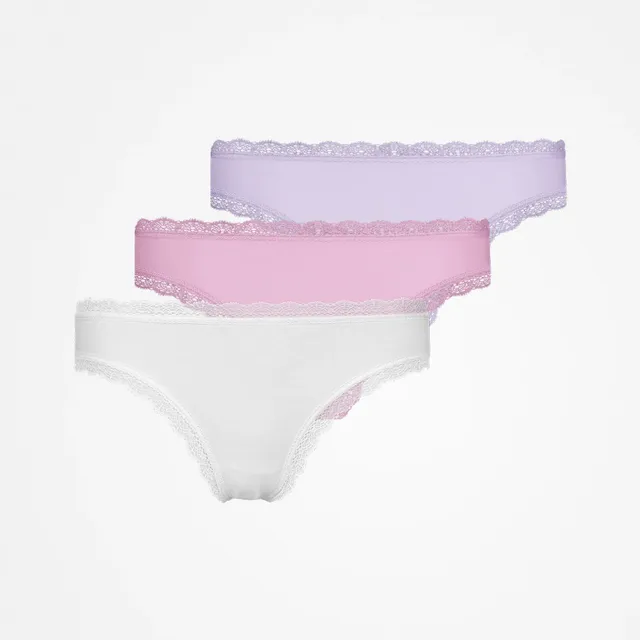 snocks-tanga-mit-spitze-mix-wei-rosa-lila-damen-3er-set image 1