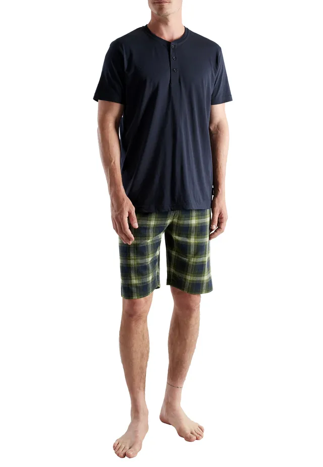 ceceba-herren-shorty-gr-n-kariert-mit-henley-kragen image 1