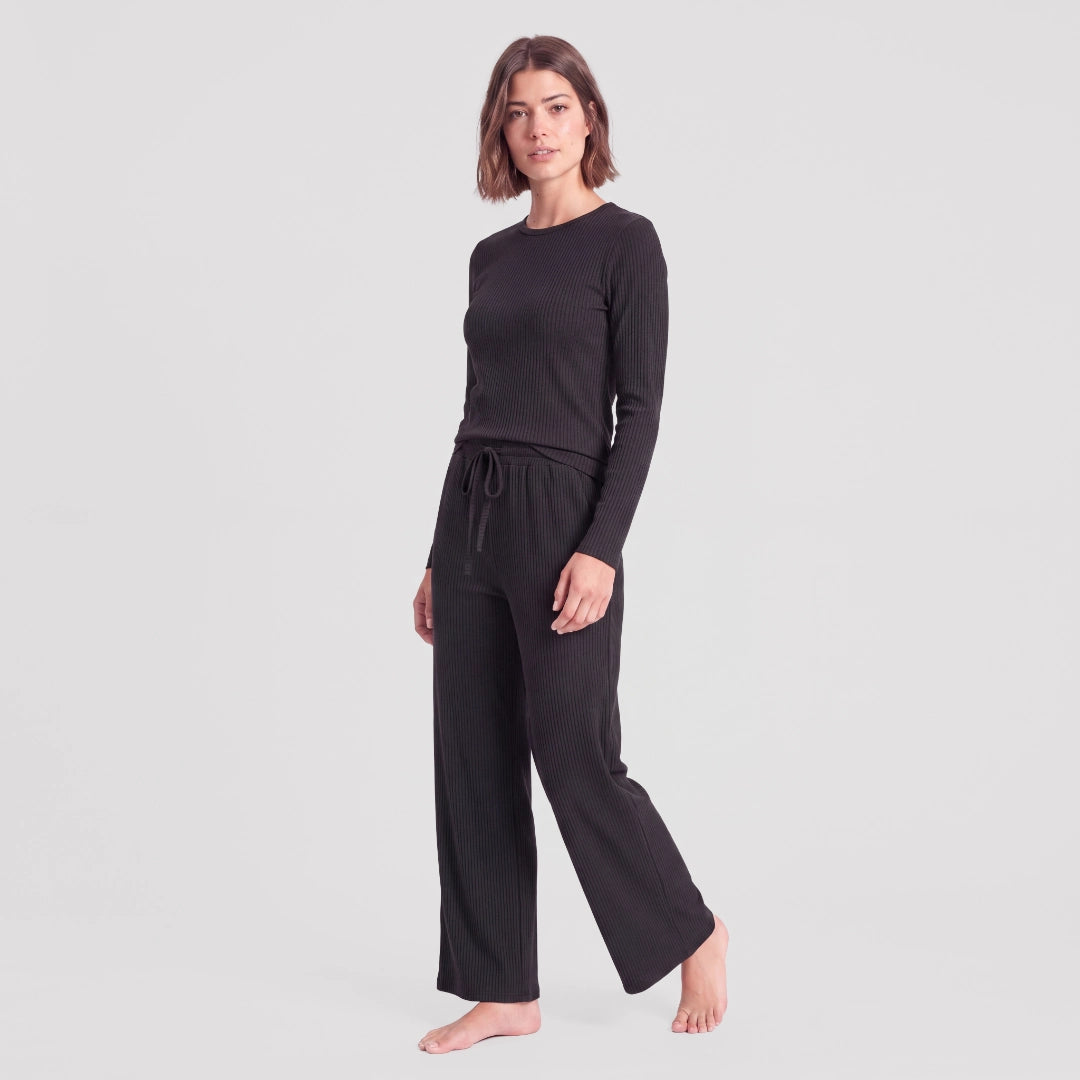 snocks-loungehose-damen-rippstruktur-schwarz-sweatpants image 2