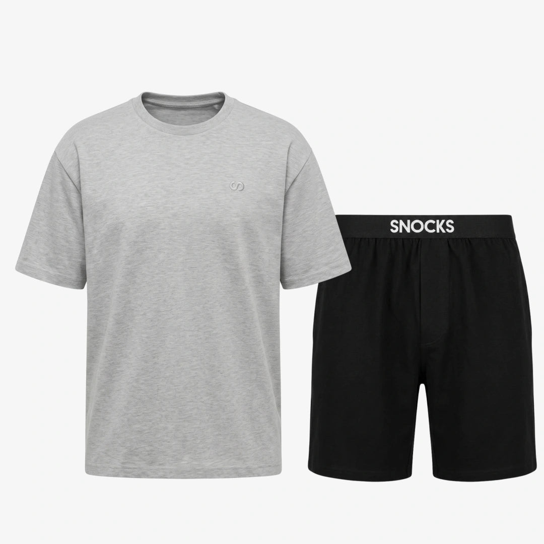 snocks-schlafanzug-set-herren-kurz-mix-schwarz-hellgrau-meliert-pyjama-aus-bio-b image 1