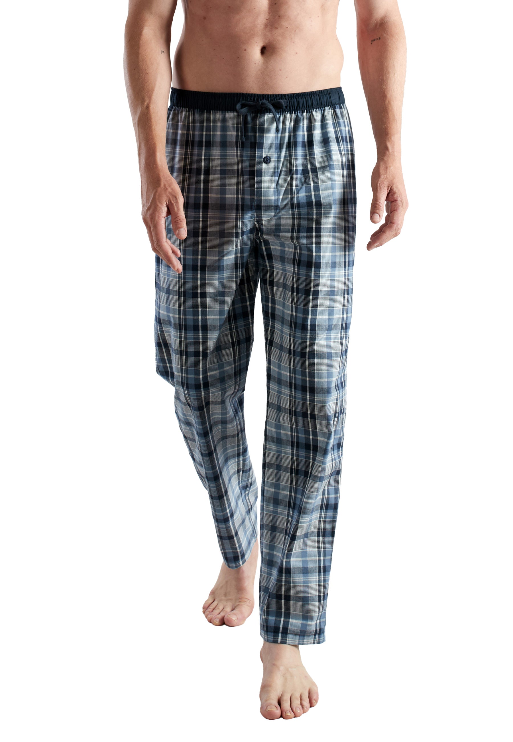 ceceba-herren-lange-hose-blau-kariert-relaxhose-mit-kordelzug image 1