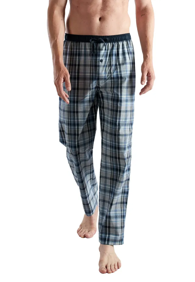 ceceba-herren-lange-hose-blau-kariert-relaxhose-mit-kordelzug image 1