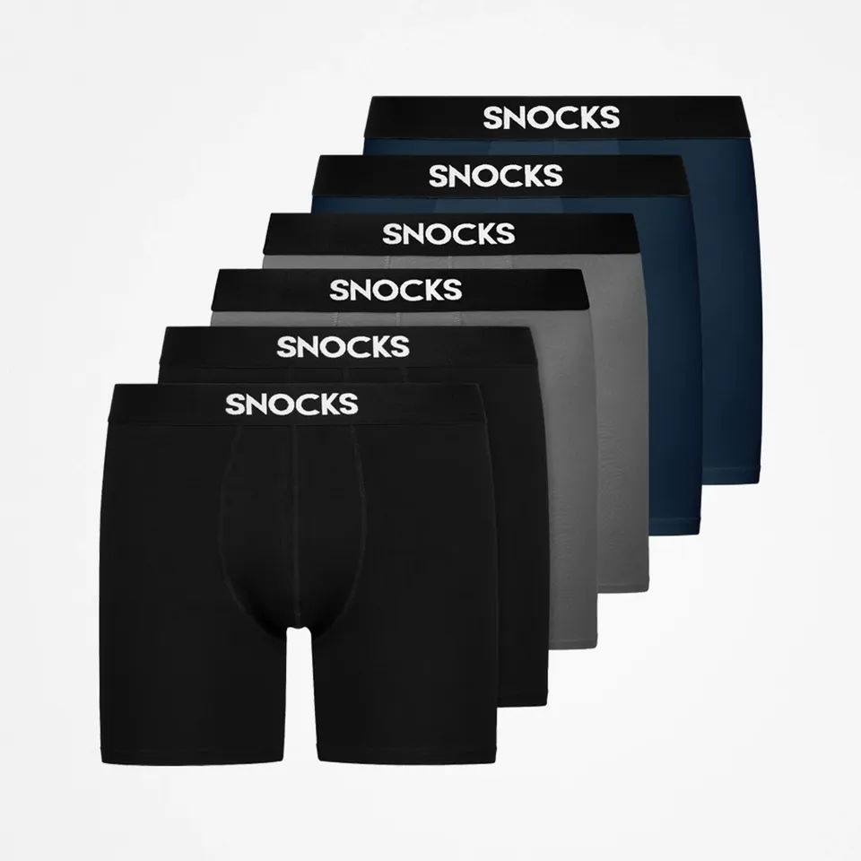 snocks-lange-boxershorts-mix-schwarz-grau-dunkelblau-herren-eng-mit-l-ngerem-bei image 1