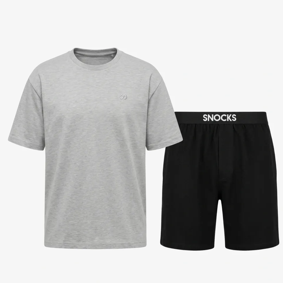 snocks-schlafanzug-set-herren-kurz-mix-schwarz-hellgrau-meliert-pyjama-aus-bio-b image 1