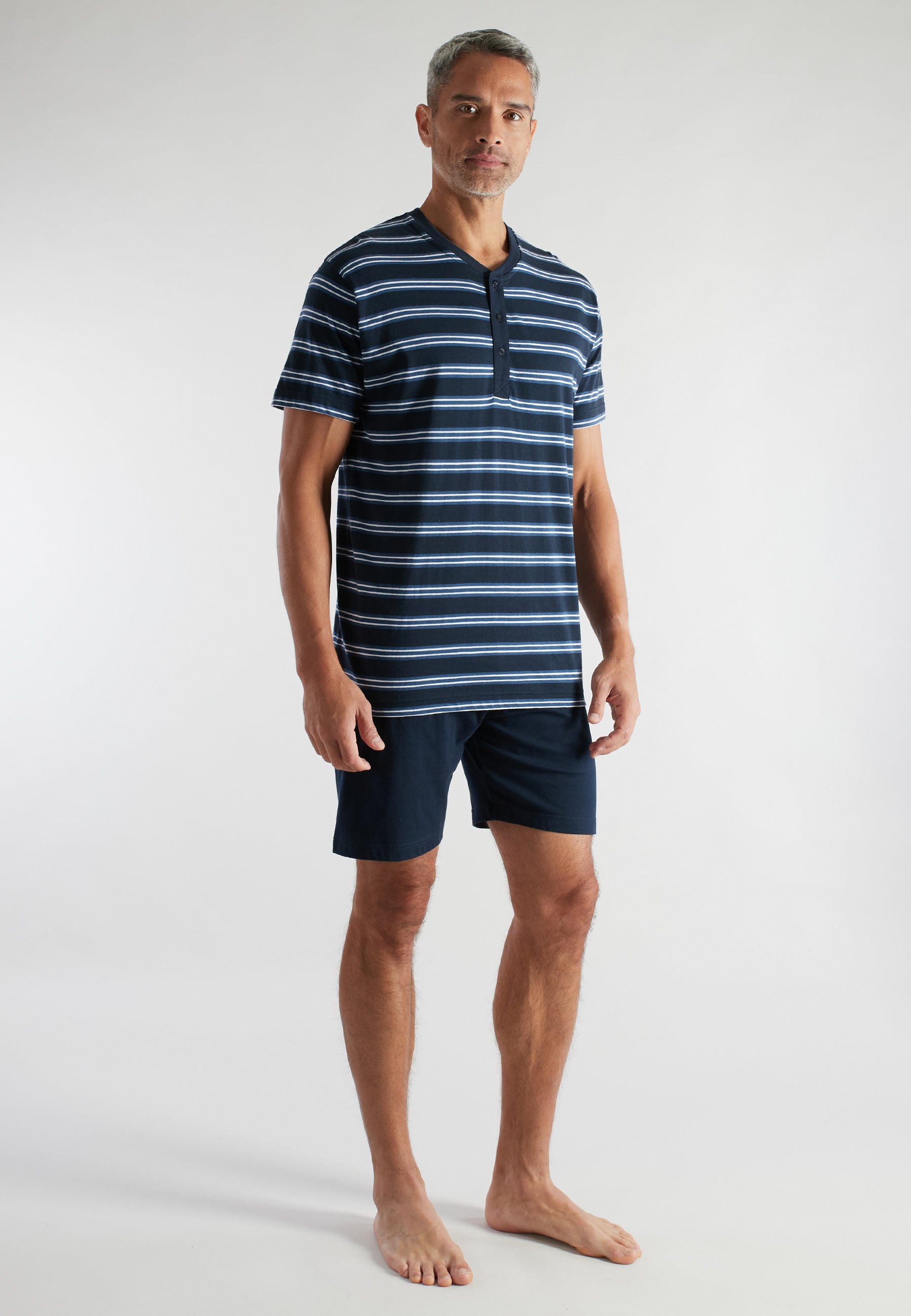 ceceba-herren-shorty-blau-quergestreift-pyjama-aus-100-baumwolle image 2