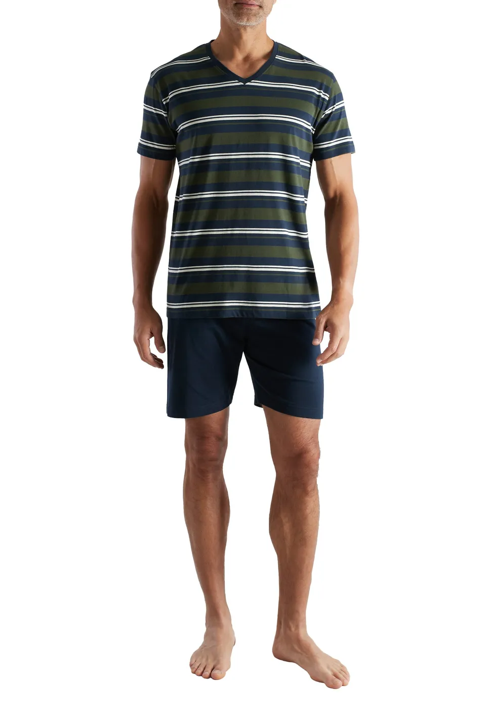 ceceba-herren-shorty-gr-n-quergestreift-mit-v-ausschnitt image 1