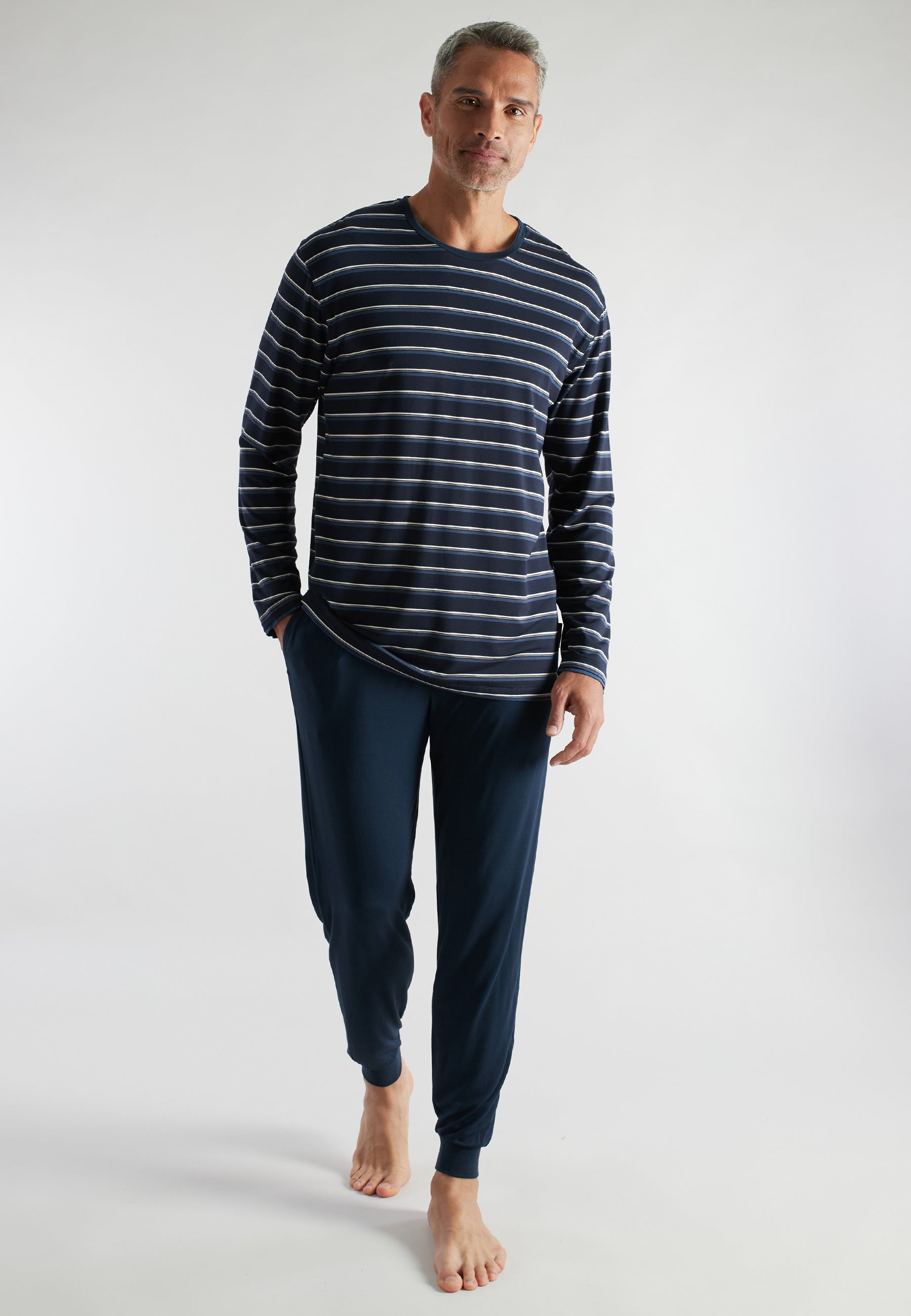 ceceba-herren-pyjama-lang-blau-quergestreift-bambus-viskose image 2