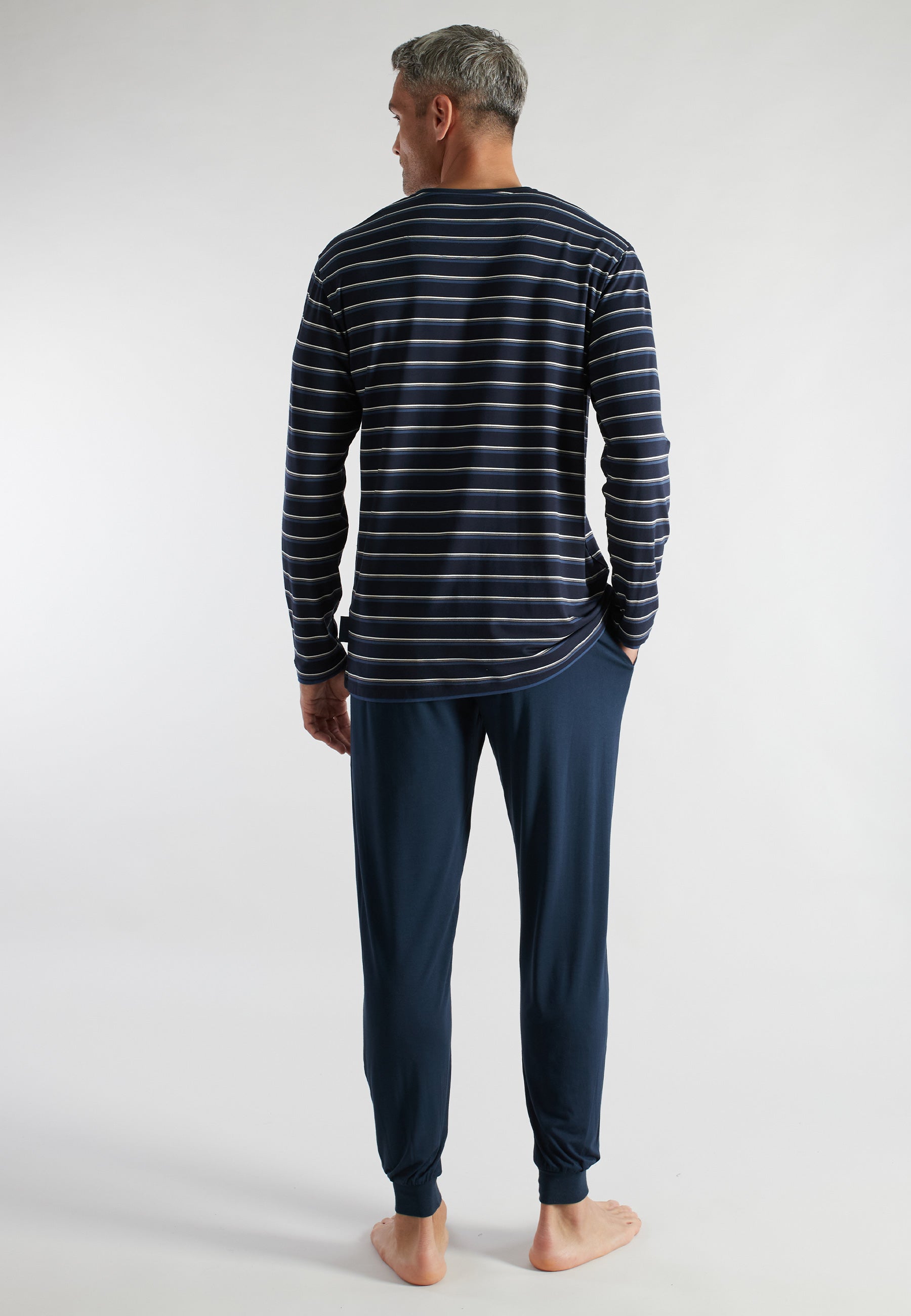 ceceba-herren-pyjama-lang-blau-quergestreift-bambus-viskose image 3