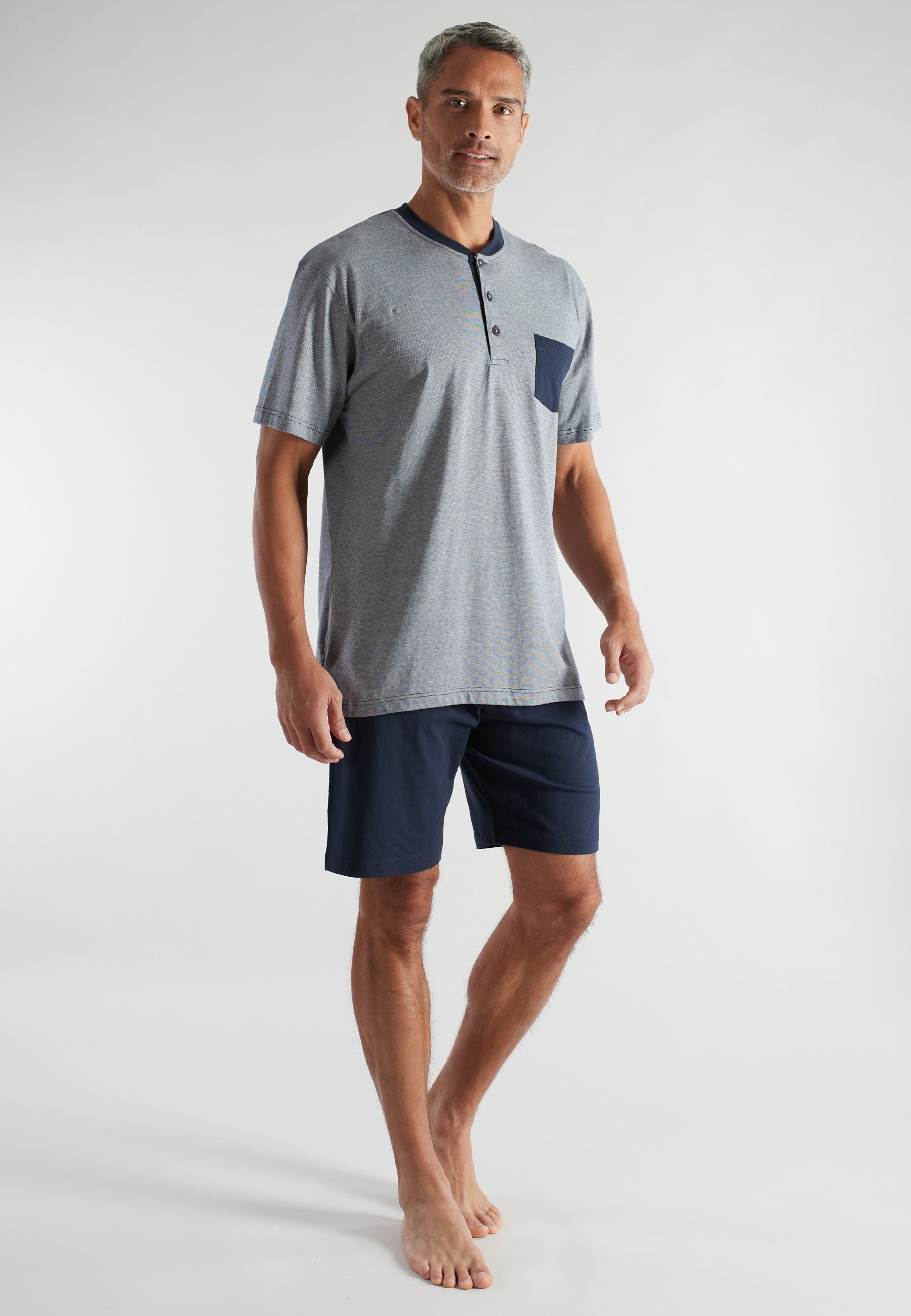 ceceba-herren-shorty-blau-quergestreift-sommer-schlafanzug-baumwolle image 2