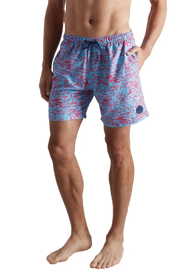 ceceba-herren-badeshorts-blau-bedruckt-lange-schwimmshorts image 1