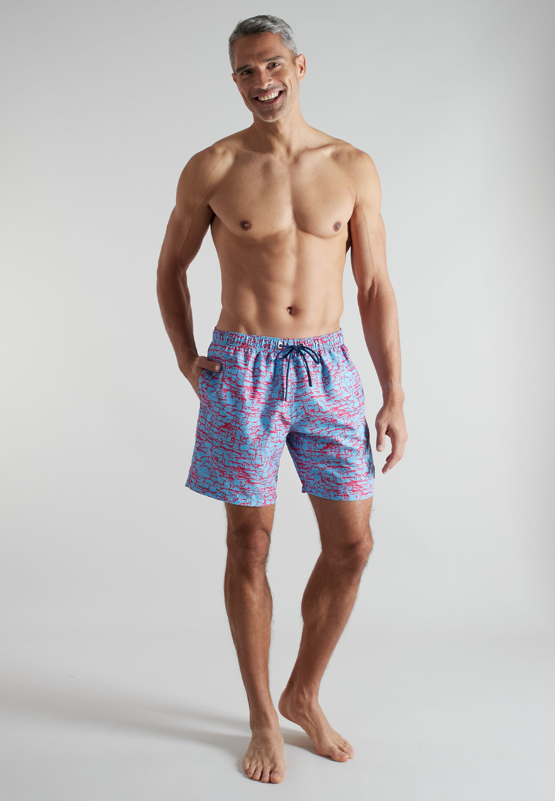 ceceba-herren-badeshorts-blau-bedruckt-lange-schwimmshorts image 2
