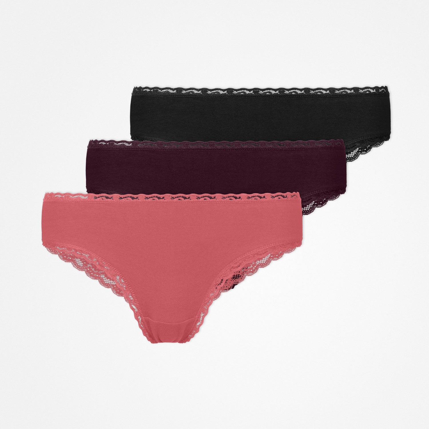 snocks-brazilian-slips-mit-spitze-mix-mauve-weinrot-schwarz-damen-slip-3er-pack image 1