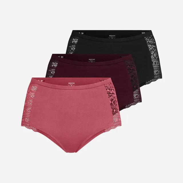 snocks-high-waist-hipster-panties-mit-spitze-mix-mauve-weinrot-schwarz image 1