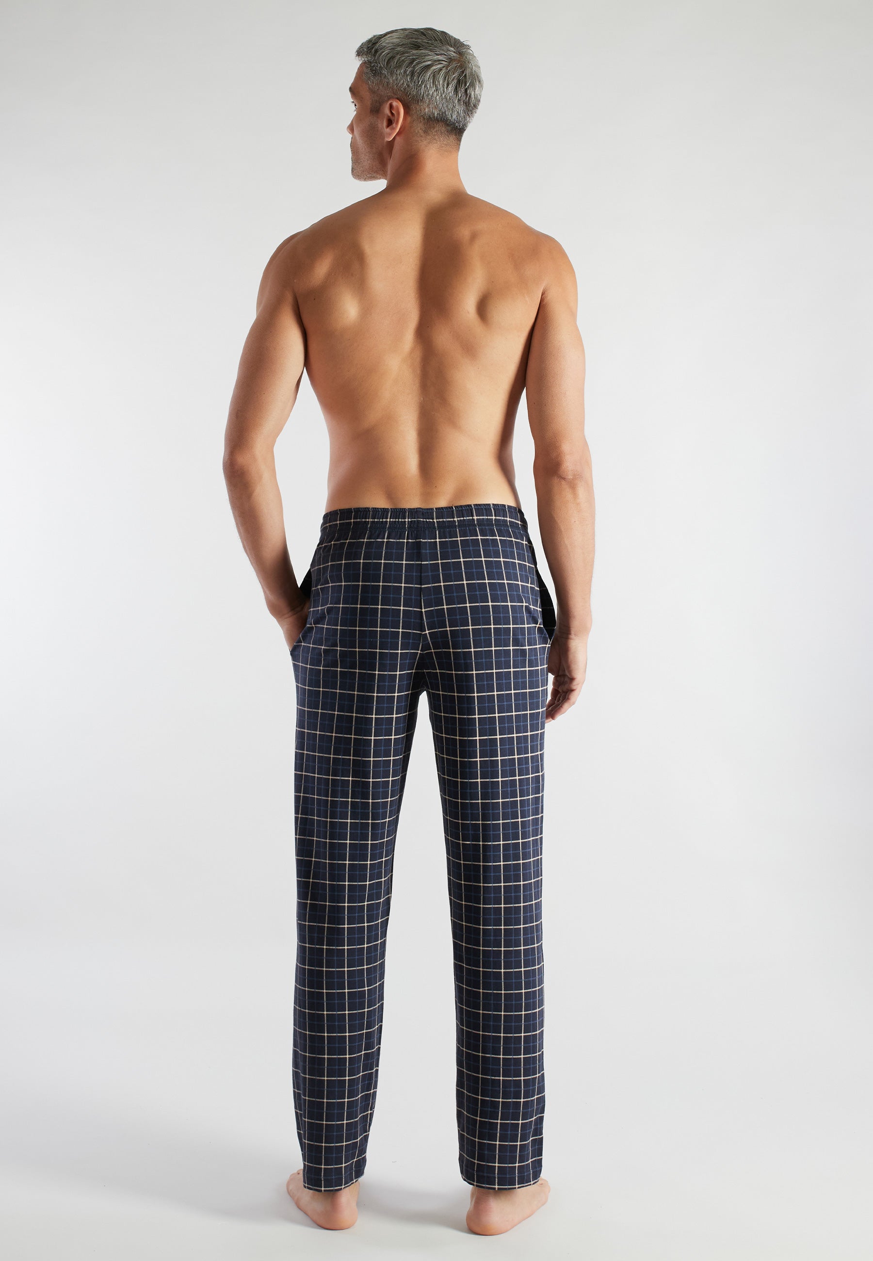 ceceba-herren-lange-hose-blau-kariert-baumwoll-schlafhose image 3