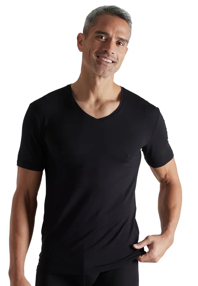 ceceba-herren-shirt-schwarz-uni-v-ausschnitt-bambus-elasthan image 1