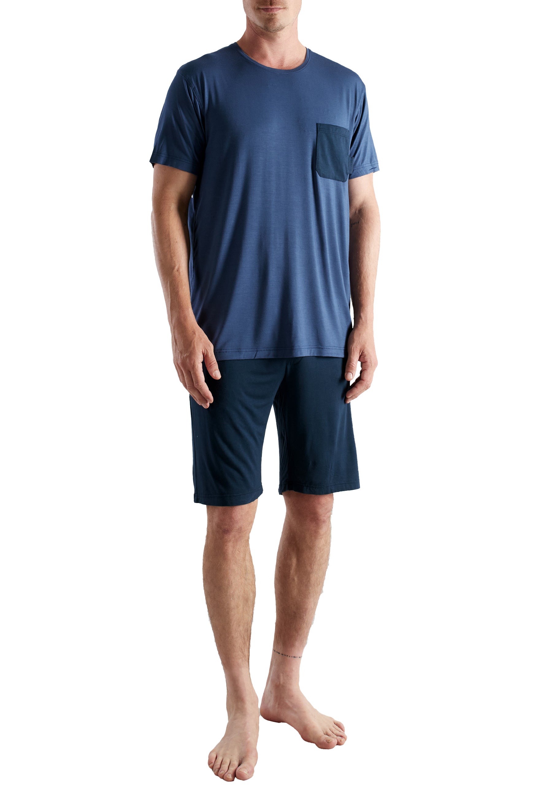ceceba-herren-shorty-blau-uni-bambus-pyjama-kurz image 1