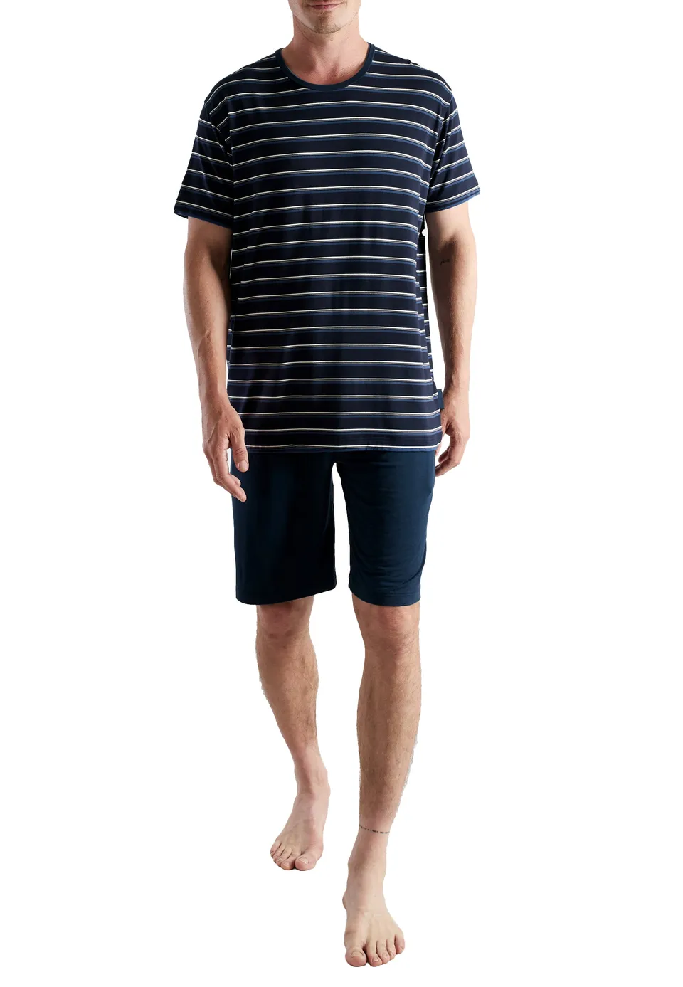 ceceba-herren-shorty-blau-quergestreift-kurzpyjama-bambus-viskose image 1