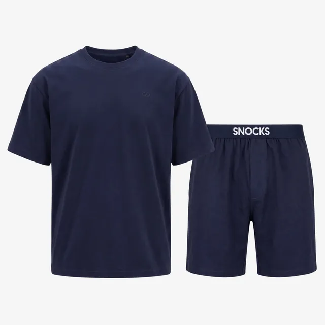 snocks-schlafanzug-set-herren-kurz-dunkelblau-pyjama-bio-baumwolle image 1