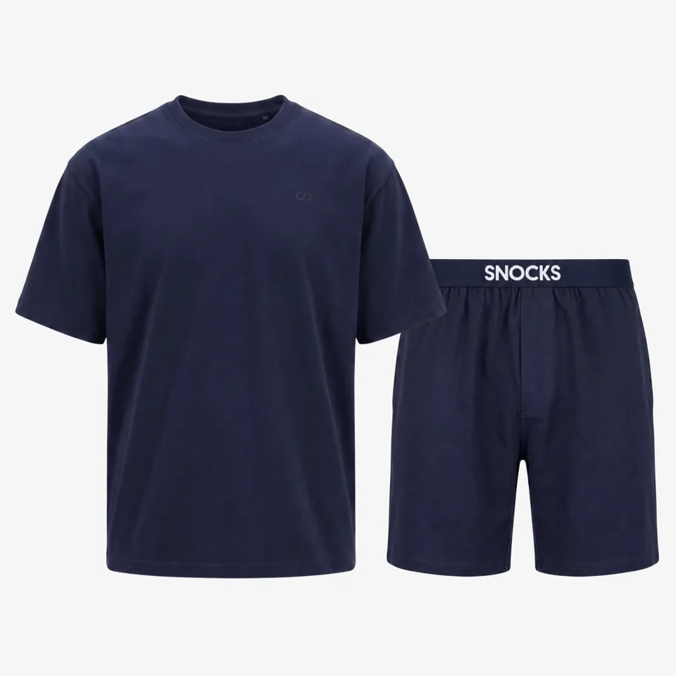 snocks-schlafanzug-set-herren-kurz-dunkelblau-pyjama-bio-baumwolle image 1