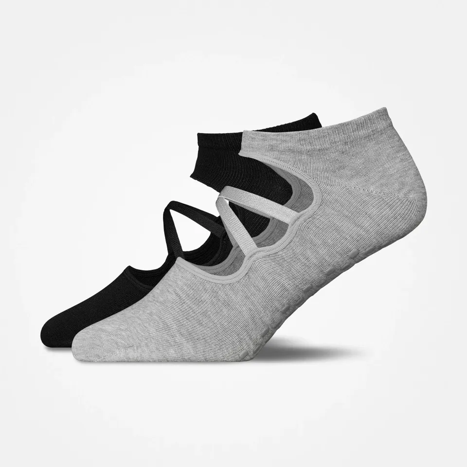 snocks-pilates-socken-mit-riemchen-mix-schwarz-grau image 1