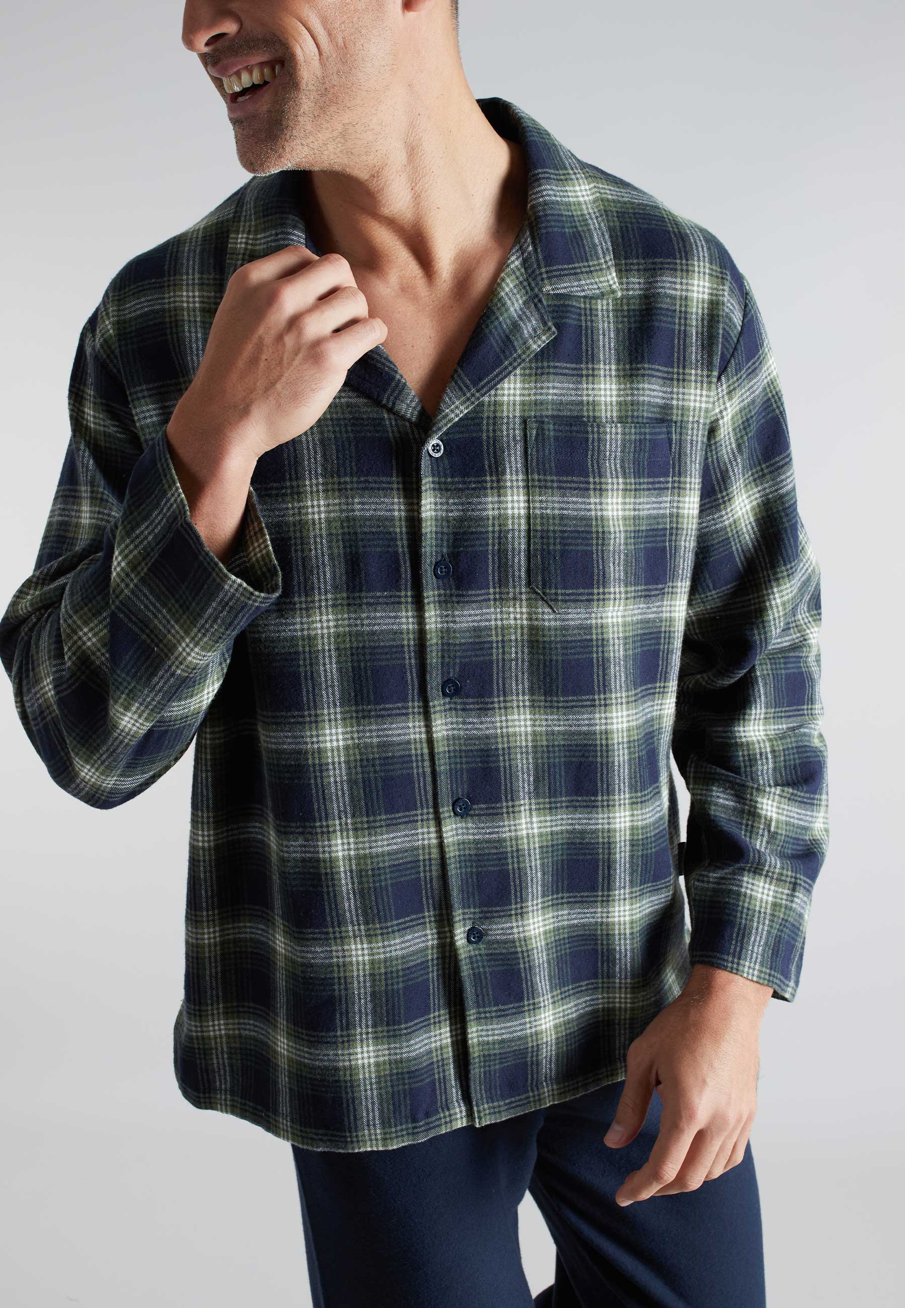 ceceba-herren-pyjama-gr-n-kariert-baumwoll-flanell-mit-knopfleiste image 4
