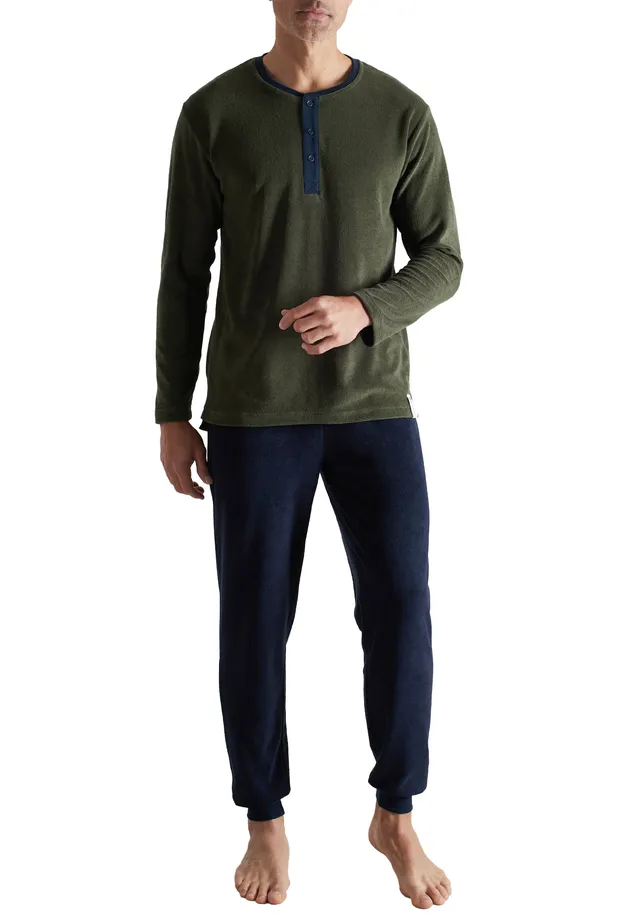 ceceba-herren-pyjama-gr-n-uni-langer-frottee-pyjama image 1