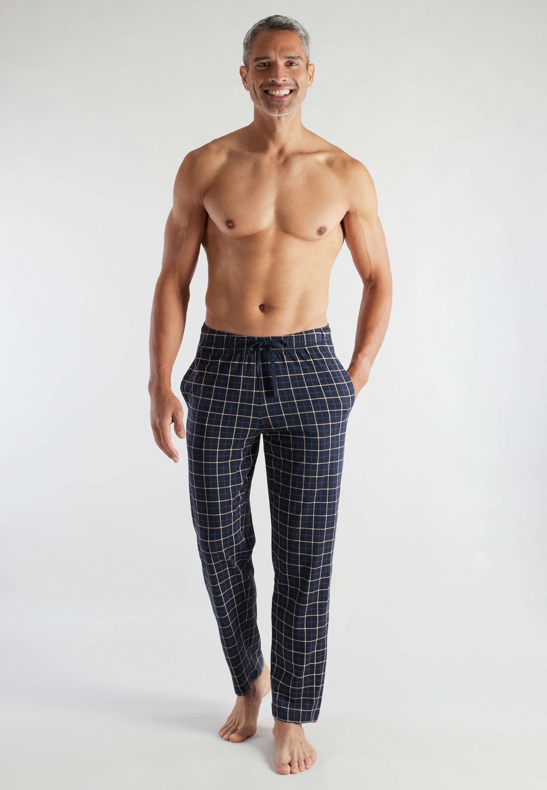 ceceba-herren-lange-hose-blau-kariert-baumwoll-schlafhose image 2